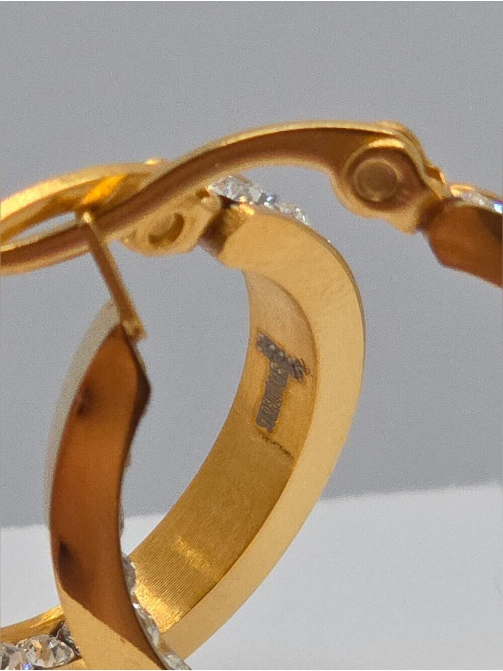 Steeltime 18K Gold Plated Stainless Steel Crystal Hoop Earrings New - Picture 13 of 15